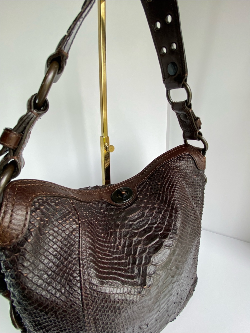 Coach Python Embossed Studded Chelsea Turnlock Dark Brown - Picture 6 of 13